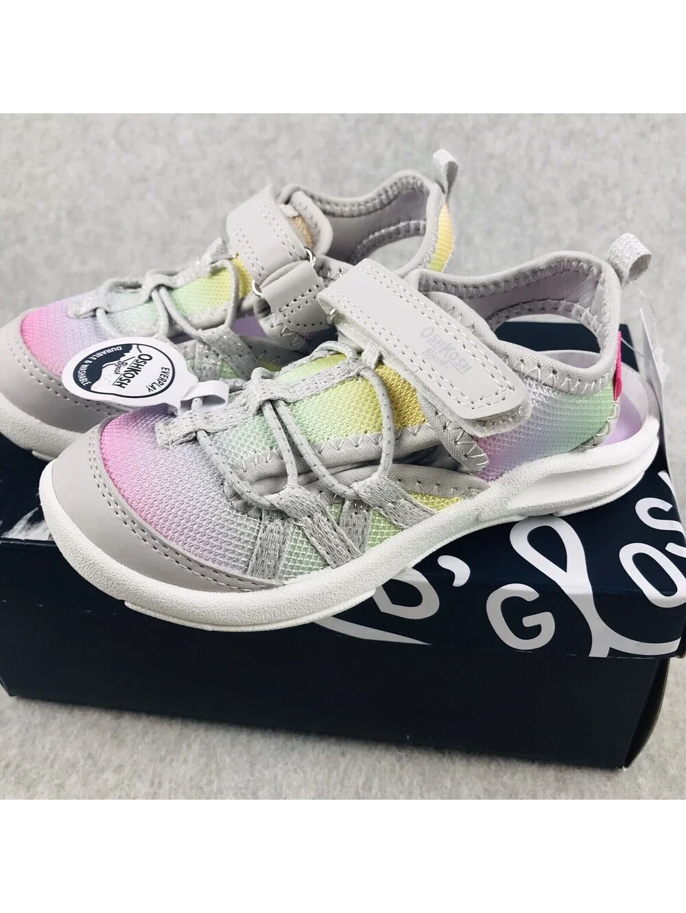 OshKosh Girls Size 8 Toddler Strap Sandals Lightweight Outdoor Pink gray